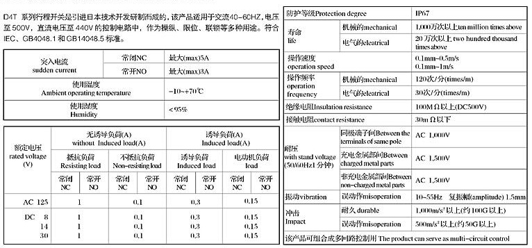 D4Tpd行程开x术参数及外Ş寸